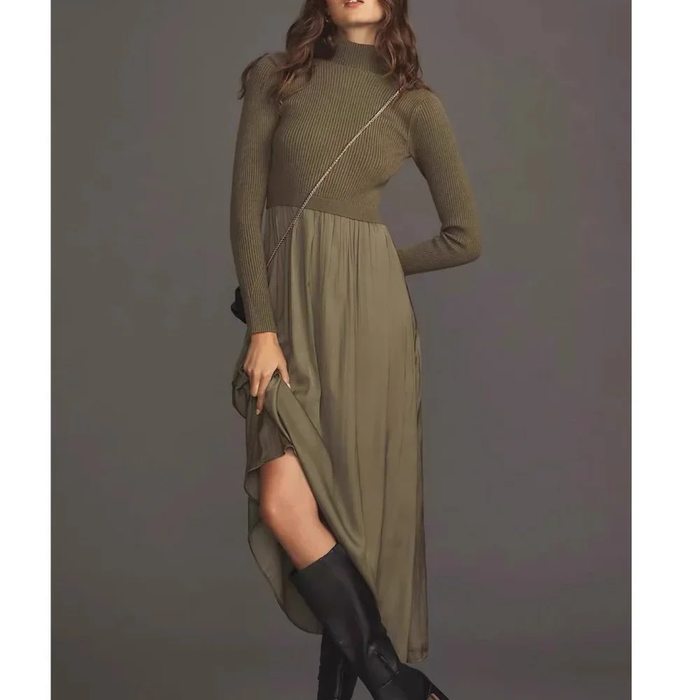Anthropologie The Thea Twofer Sweater Dress Small Olive
